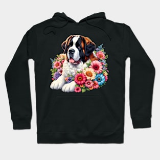 A St. Bernard dog decorated with beautiful colorful flowers. Hoodie